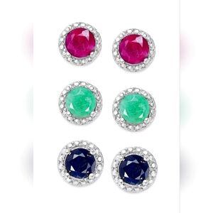 Emerald (1/2 ct. t.w.), Ruby (5/8 ct. t.w.) and Sapphire (5/8 ct. t.w.) Earring